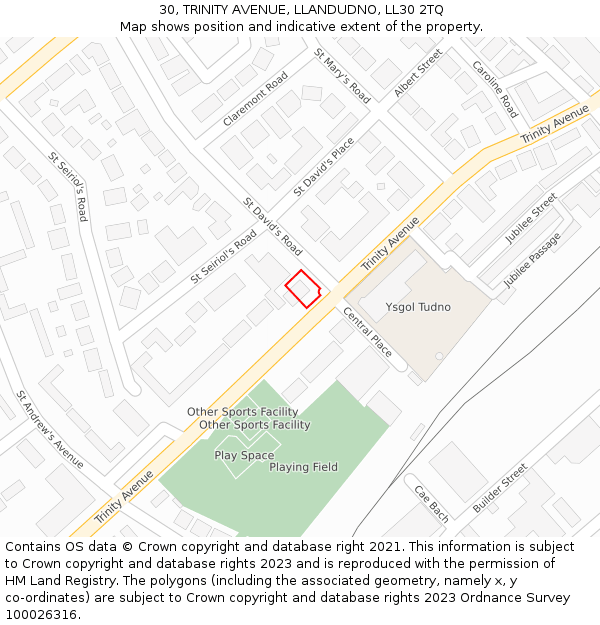 30, TRINITY AVENUE, LLANDUDNO, LL30 2TQ: Location map and indicative extent of plot