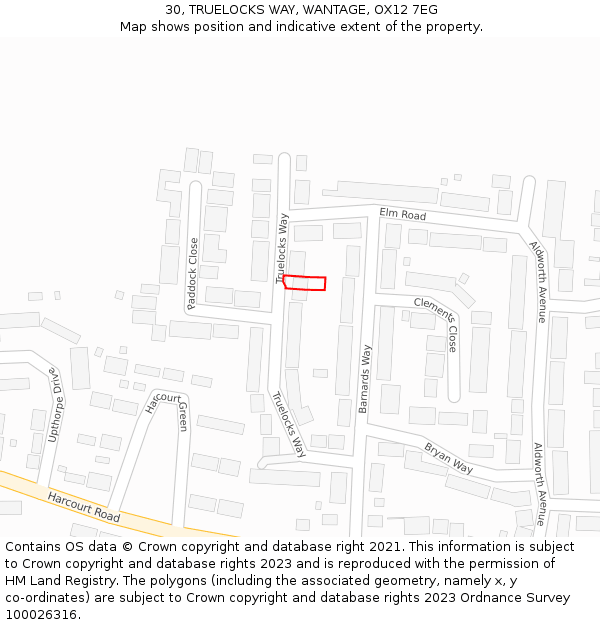 30, TRUELOCKS WAY, WANTAGE, OX12 7EG: Location map and indicative extent of plot