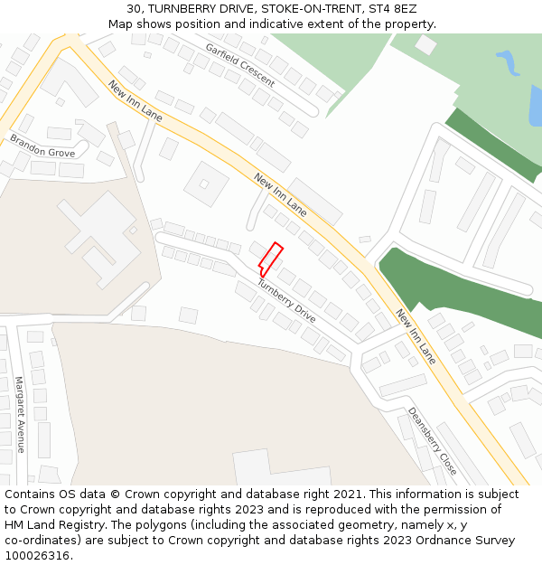30, TURNBERRY DRIVE, STOKE-ON-TRENT, ST4 8EZ: Location map and indicative extent of plot