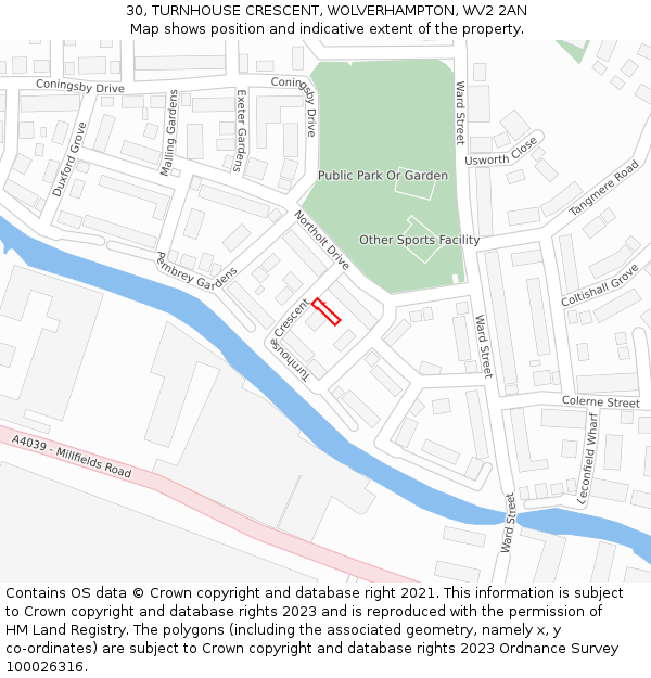 30, TURNHOUSE CRESCENT, WOLVERHAMPTON, WV2 2AN: Location map and indicative extent of plot