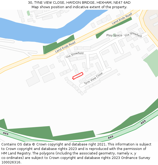 30, TYNE VIEW CLOSE, HAYDON BRIDGE, HEXHAM, NE47 6AD: Location map and indicative extent of plot