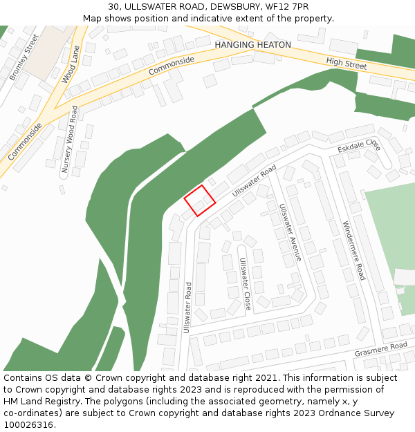 30, ULLSWATER ROAD, DEWSBURY, WF12 7PR: Location map and indicative extent of plot