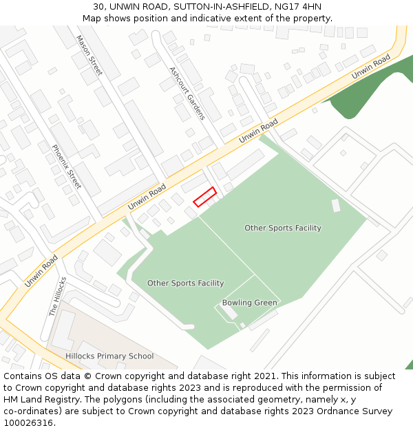 30, UNWIN ROAD, SUTTON-IN-ASHFIELD, NG17 4HN: Location map and indicative extent of plot