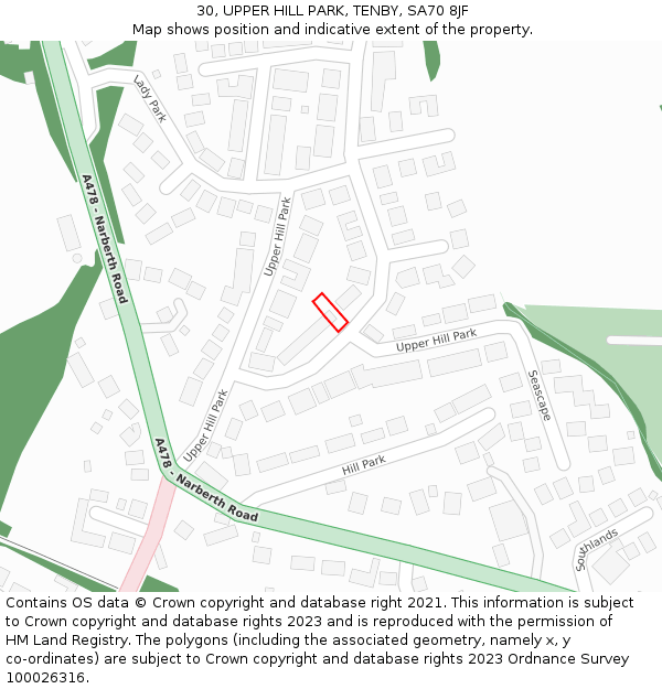 30, UPPER HILL PARK, TENBY, SA70 8JF: Location map and indicative extent of plot