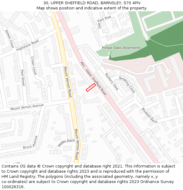 30, UPPER SHEFFIELD ROAD, BARNSLEY, S70 4PN: Location map and indicative extent of plot