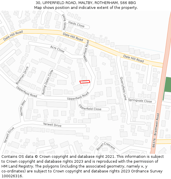 30, UPPERFIELD ROAD, MALTBY, ROTHERHAM, S66 8BG: Location map and indicative extent of plot