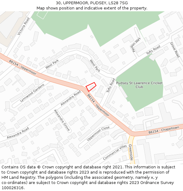 30, UPPERMOOR, PUDSEY, LS28 7SG: Location map and indicative extent of plot