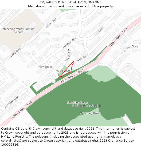 30, VALLEY DENE, NEWHAVEN, BN9 9NF: Location map and indicative extent of plot