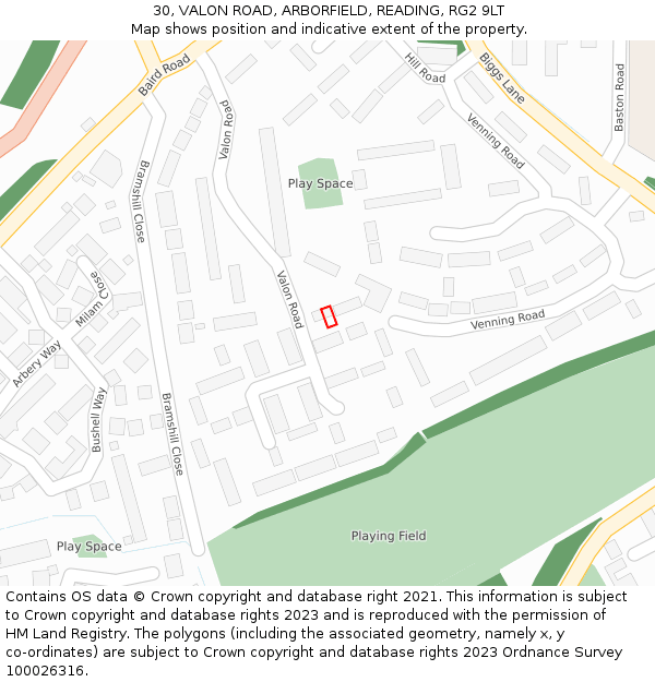 30, VALON ROAD, ARBORFIELD, READING, RG2 9LT: Location map and indicative extent of plot