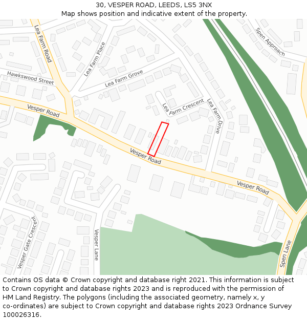 30, VESPER ROAD, LEEDS, LS5 3NX: Location map and indicative extent of plot
