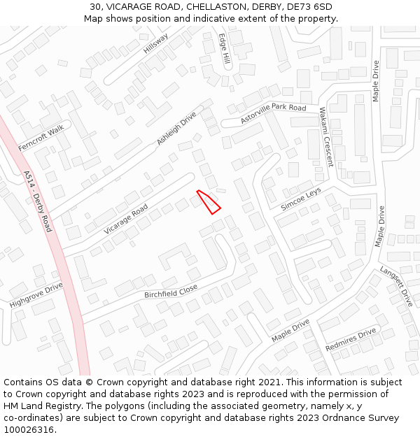 30, VICARAGE ROAD, CHELLASTON, DERBY, DE73 6SD: Location map and indicative extent of plot