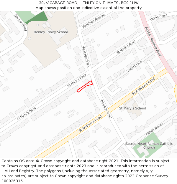 30, VICARAGE ROAD, HENLEY-ON-THAMES, RG9 1HW: Location map and indicative extent of plot