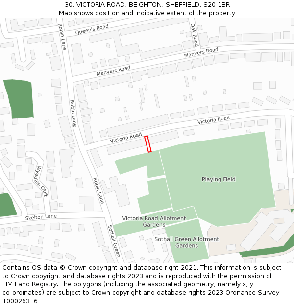 30, VICTORIA ROAD, BEIGHTON, SHEFFIELD, S20 1BR: Location map and indicative extent of plot