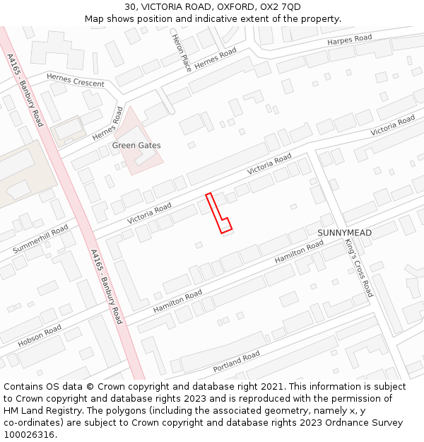 30, VICTORIA ROAD, OXFORD, OX2 7QD: Location map and indicative extent of plot