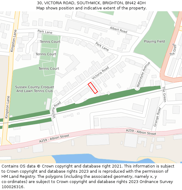 30, VICTORIA ROAD, SOUTHWICK, BRIGHTON, BN42 4DH: Location map and indicative extent of plot