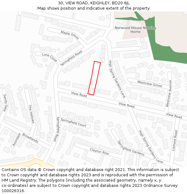 30, VIEW ROAD, KEIGHLEY, BD20 6JL: Location map and indicative extent of plot