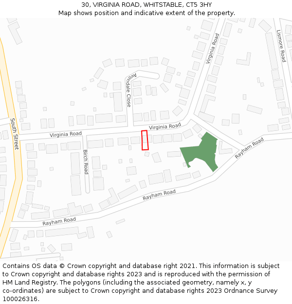 30, VIRGINIA ROAD, WHITSTABLE, CT5 3HY: Location map and indicative extent of plot