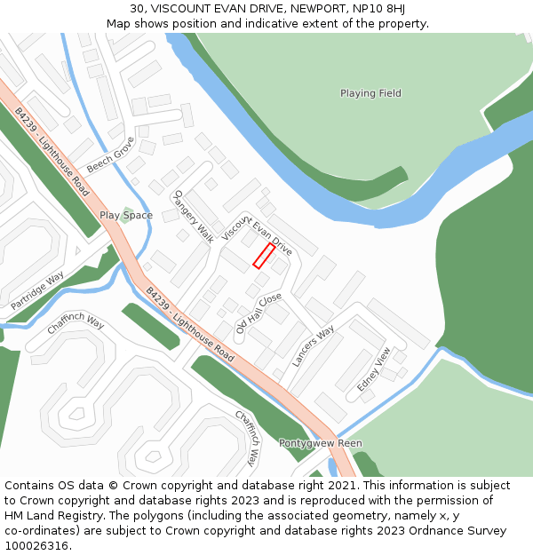 30, VISCOUNT EVAN DRIVE, NEWPORT, NP10 8HJ: Location map and indicative extent of plot