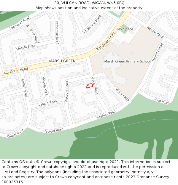 30, VULCAN ROAD, WIGAN, WN5 0RQ: Location map and indicative extent of plot