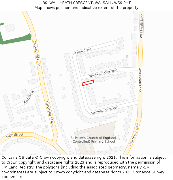 30, WALLHEATH CRESCENT, WALSALL, WS9 9HT: Location map and indicative extent of plot