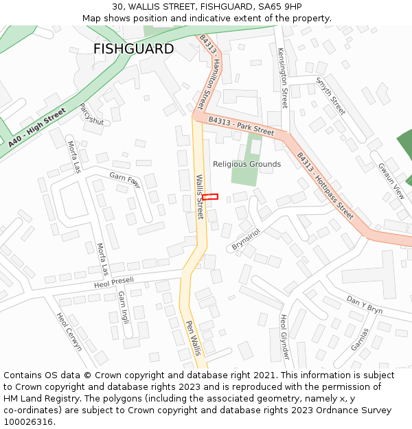 30, WALLIS STREET, FISHGUARD, SA65 9HP: Location map and indicative extent of plot