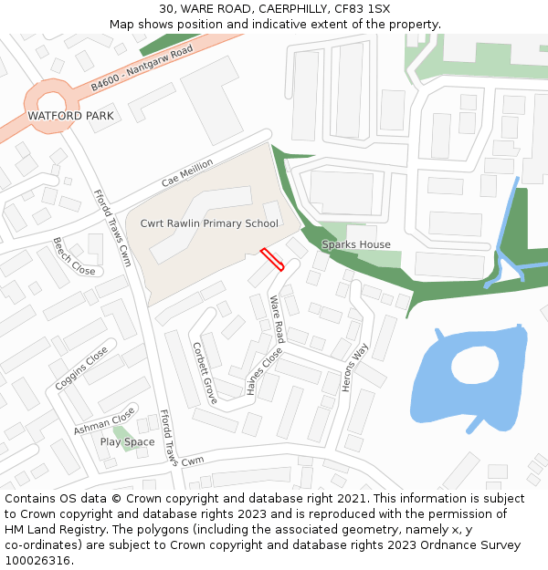 30, WARE ROAD, CAERPHILLY, CF83 1SX: Location map and indicative extent of plot