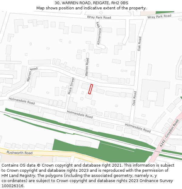 30, WARREN ROAD, REIGATE, RH2 0BS: Location map and indicative extent of plot