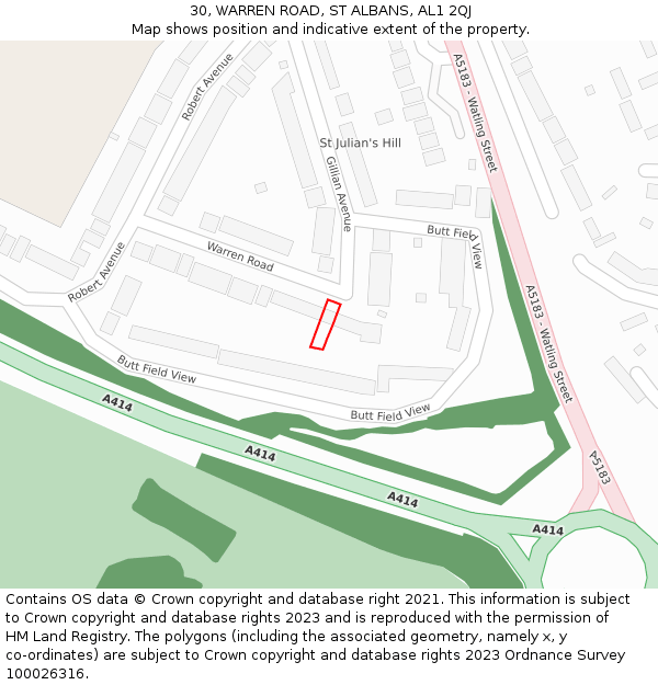 30, WARREN ROAD, ST ALBANS, AL1 2QJ: Location map and indicative extent of plot