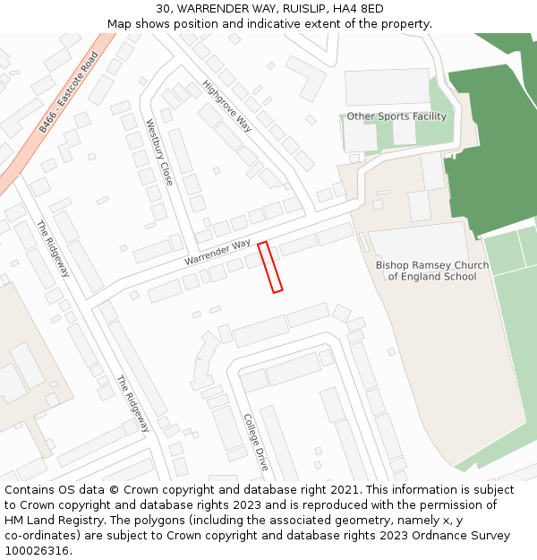 30, WARRENDER WAY, RUISLIP, HA4 8ED: Location map and indicative extent of plot
