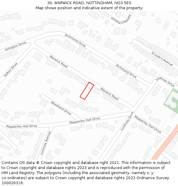 30, WARWICK ROAD, NOTTINGHAM, NG3 5ES: Location map and indicative extent of plot