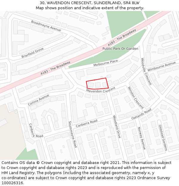 30, WAVENDON CRESCENT, SUNDERLAND, SR4 8LW: Location map and indicative extent of plot