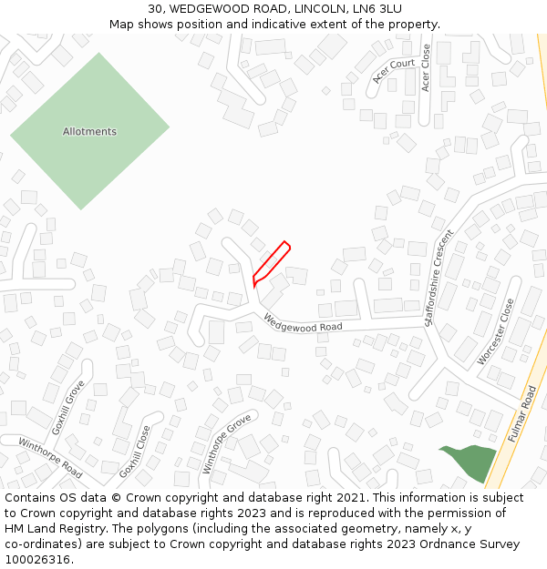 30, WEDGEWOOD ROAD, LINCOLN, LN6 3LU: Location map and indicative extent of plot