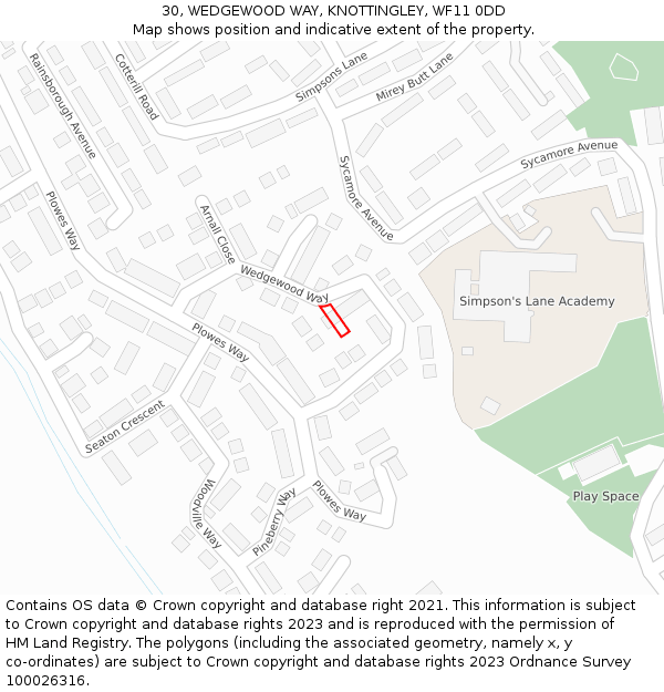 30, WEDGEWOOD WAY, KNOTTINGLEY, WF11 0DD: Location map and indicative extent of plot