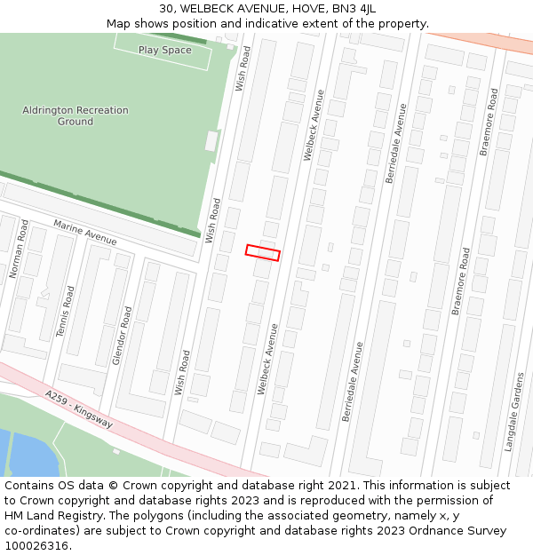 30, WELBECK AVENUE, HOVE, BN3 4JL: Location map and indicative extent of plot