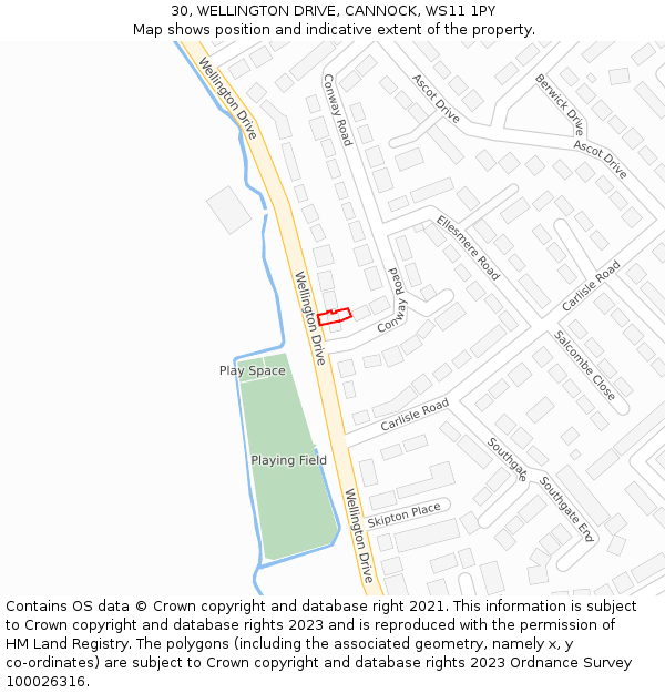 30, WELLINGTON DRIVE, CANNOCK, WS11 1PY: Location map and indicative extent of plot