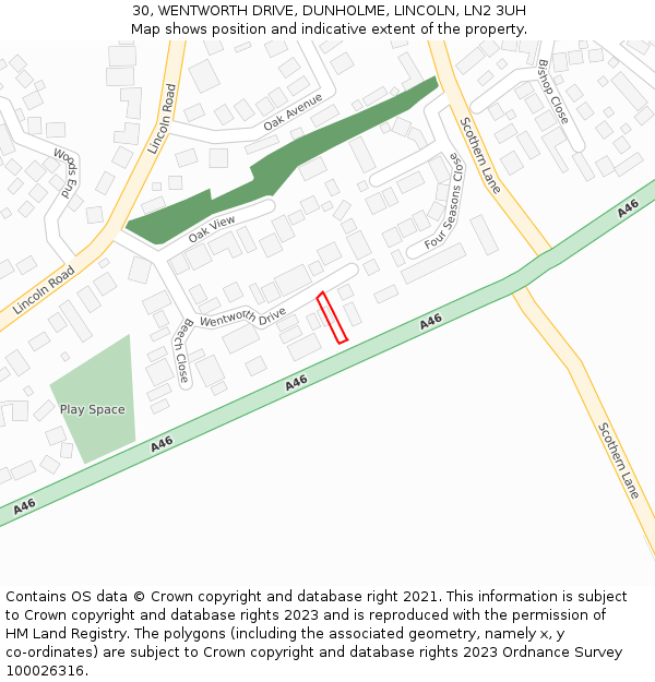 30, WENTWORTH DRIVE, DUNHOLME, LINCOLN, LN2 3UH: Location map and indicative extent of plot