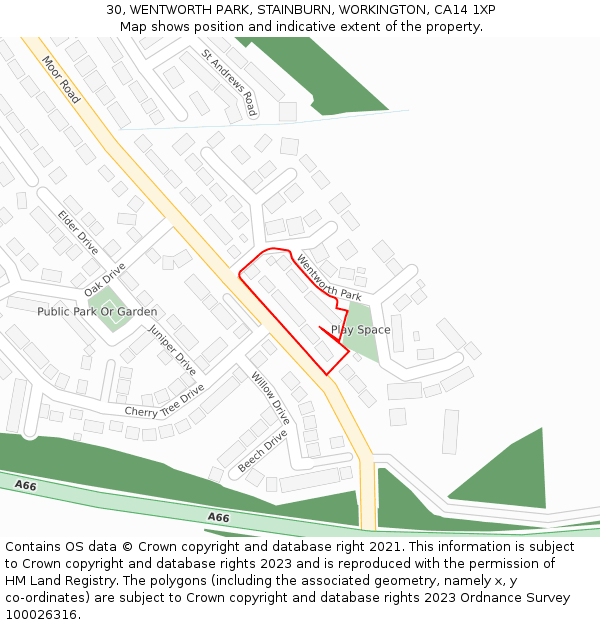 30, WENTWORTH PARK, STAINBURN, WORKINGTON, CA14 1XP: Location map and indicative extent of plot