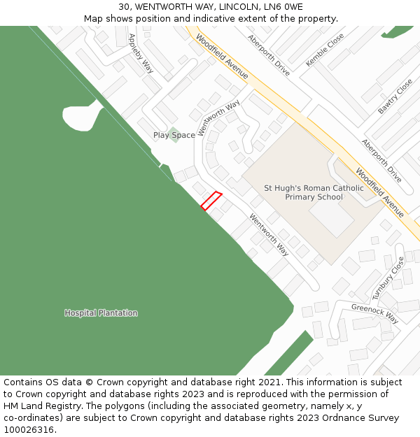 30, WENTWORTH WAY, LINCOLN, LN6 0WE: Location map and indicative extent of plot