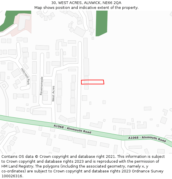 30, WEST ACRES, ALNWICK, NE66 2QA: Location map and indicative extent of plot