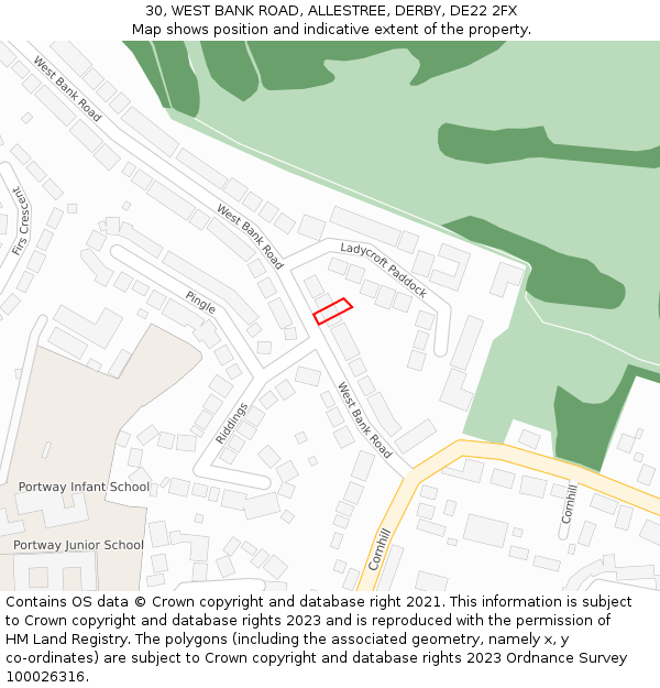 30, WEST BANK ROAD, ALLESTREE, DERBY, DE22 2FX: Location map and indicative extent of plot