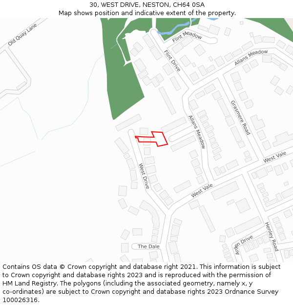 30, WEST DRIVE, NESTON, CH64 0SA: Location map and indicative extent of plot