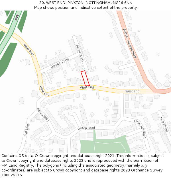 30, WEST END, PINXTON, NOTTINGHAM, NG16 6NN: Location map and indicative extent of plot