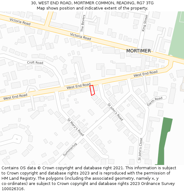 30, WEST END ROAD, MORTIMER COMMON, READING, RG7 3TG: Location map and indicative extent of plot
