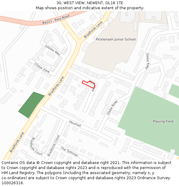 30, WEST VIEW, NEWENT, GL18 1TE: Location map and indicative extent of plot