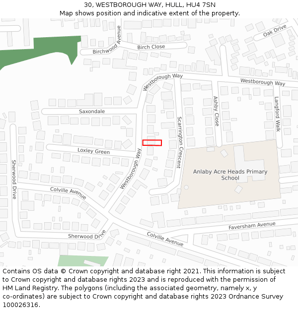 30, WESTBOROUGH WAY, HULL, HU4 7SN: Location map and indicative extent of plot