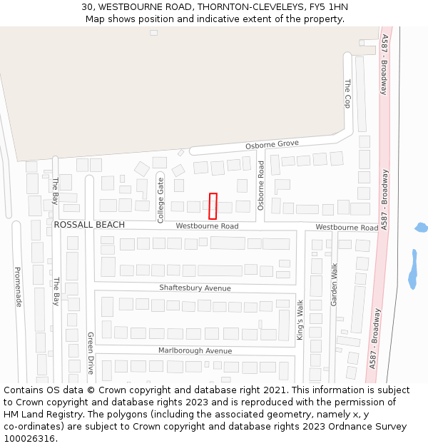 30, WESTBOURNE ROAD, THORNTON-CLEVELEYS, FY5 1HN: Location map and indicative extent of plot