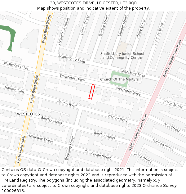 30, WESTCOTES DRIVE, LEICESTER, LE3 0QR: Location map and indicative extent of plot