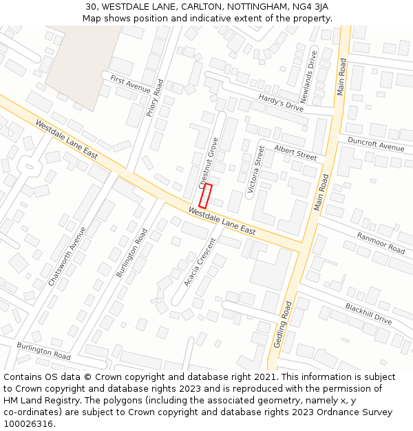 30, WESTDALE LANE, CARLTON, NOTTINGHAM, NG4 3JA: Location map and indicative extent of plot