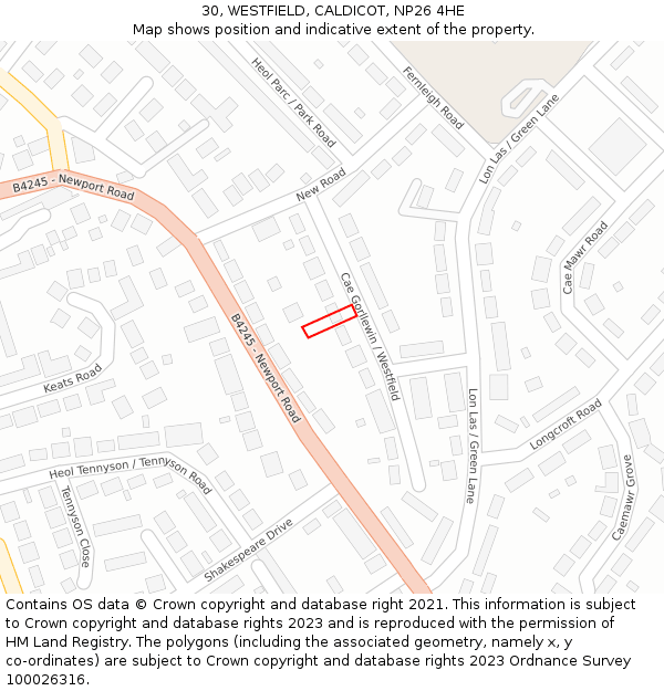 30, WESTFIELD, CALDICOT, NP26 4HE: Location map and indicative extent of plot