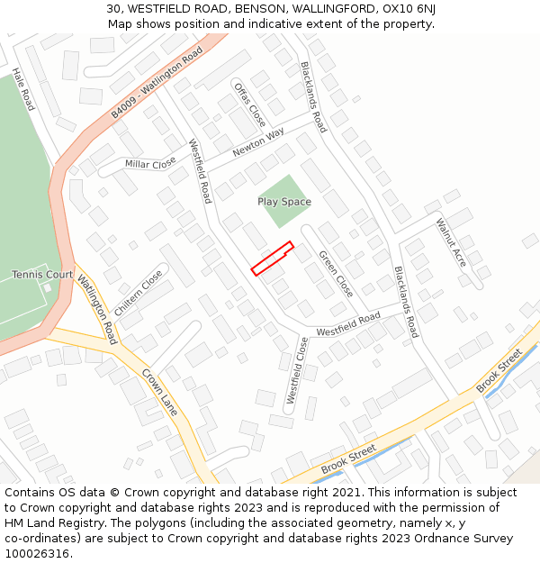 30, WESTFIELD ROAD, BENSON, WALLINGFORD, OX10 6NJ: Location map and indicative extent of plot